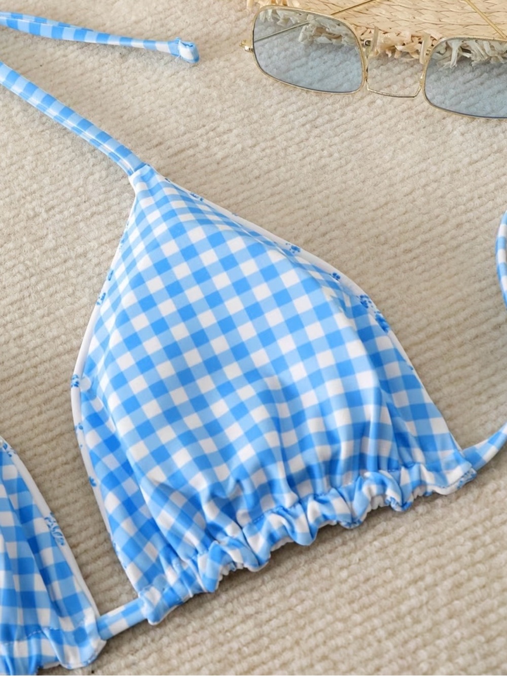Blue Floral Reversible Triangle Halter Bikini Set - Picture 5 of 10
